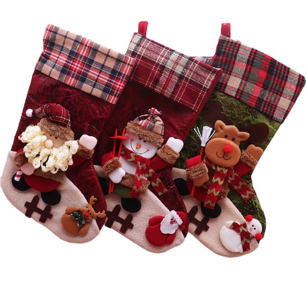 Julstrumpor, 3-pack 18\" Tomte Snögubbe Rensa Hängande Strumpor Red