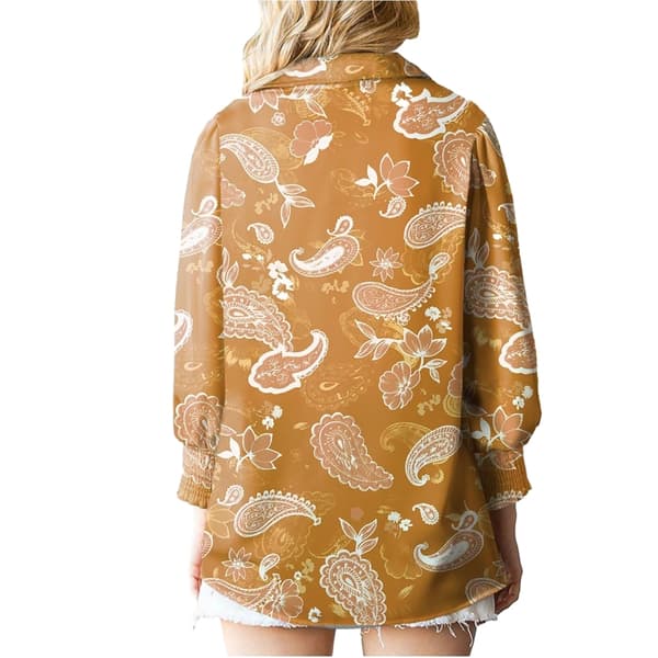 Dame Bluser med Knapper, Trykt Lanterneærmer, Langærmet, Afslappet Top Color 3 XL