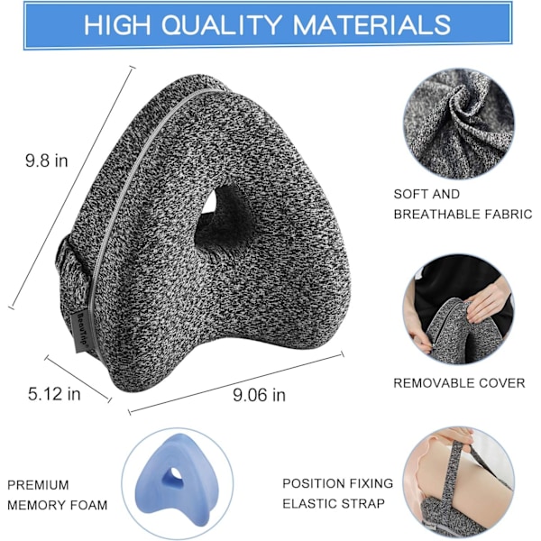 Benkudde Ergonomisk sovkuddar på sidan Memory Foam Knäkudde Grey