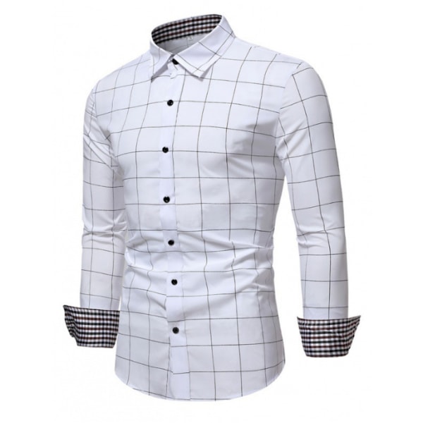 Rutig långärmad herrskjorta för företag white L