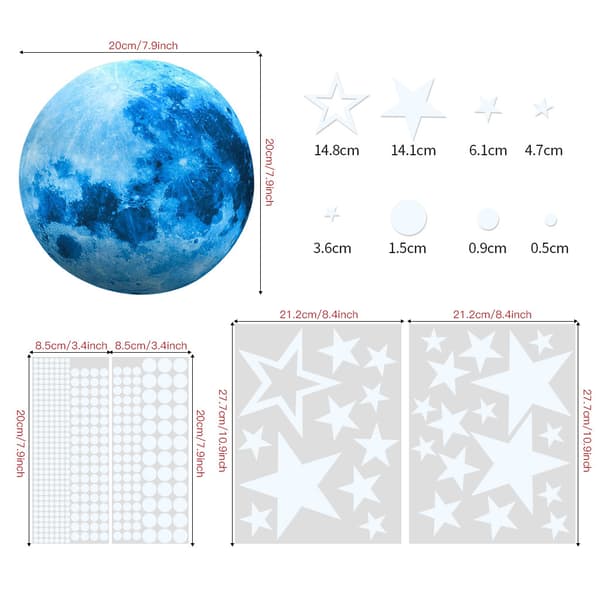 Selvlysende Måne og Stjerne Dekoration til Loft i Værelse Blue 30cm