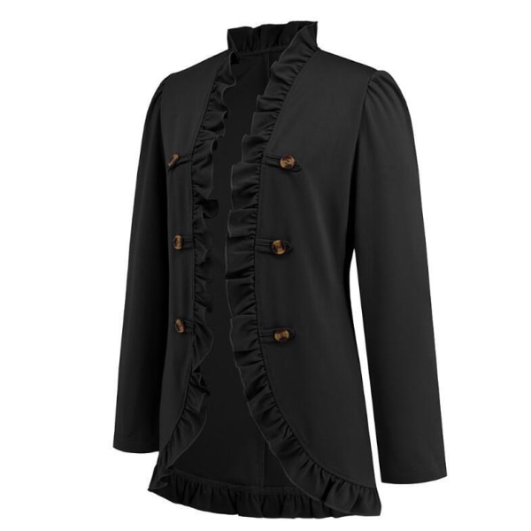 Kvinners Ruffled Lapel Knappelukking Jakke Black L