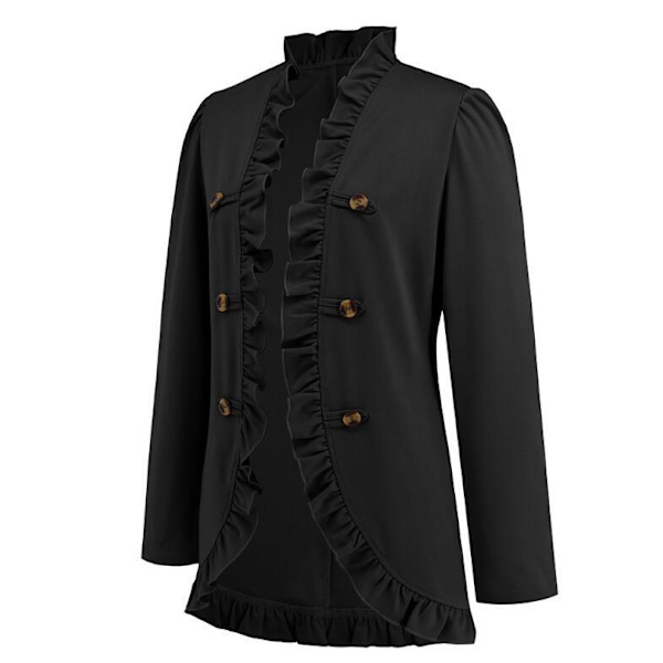 Kvinners Ruffled Lapel Knappelukking Jakke Black XL