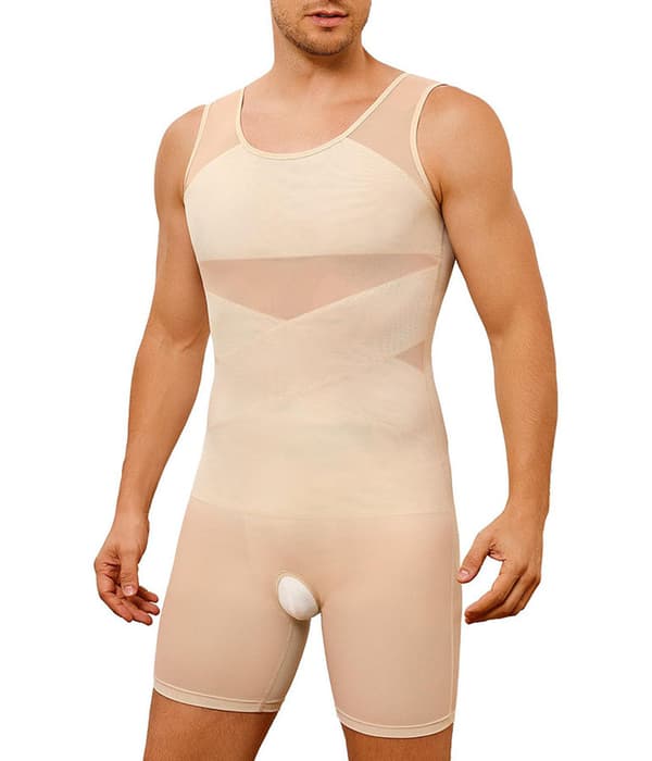 Formande underkläder för män, magkontroll, kroppsstrumpa, ärmlös kompressionströja Beige 2XL