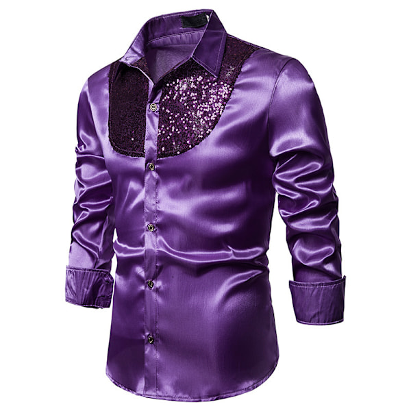 Miesten Kiiltävät Sekvenssit Disco Party Paita Purple L