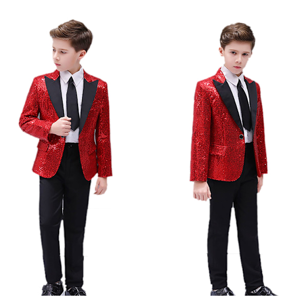 Boys formella paljetter kostymer för scenbröllop red 160cm