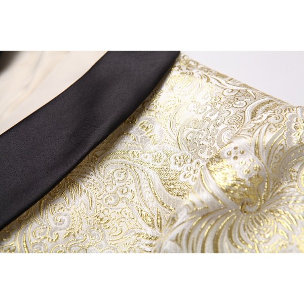 Blommig jacquardklänning för män för bröllop brudgum kostym 1 print middagsjacka Gold XL