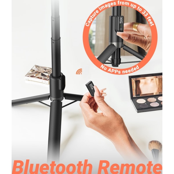 Selfie Stick Stativ för iPhone & Android, Trådlös Bluetooth Fjärrkontroll Black