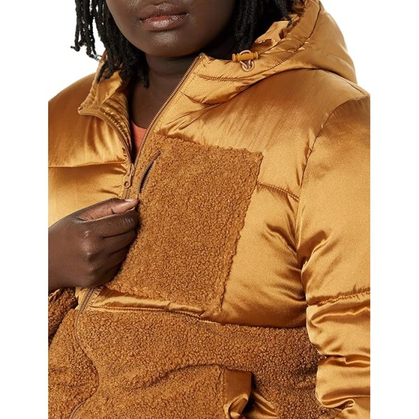 Vinterjakke til kvinder i sherpa-puffer med patchwork Brown L