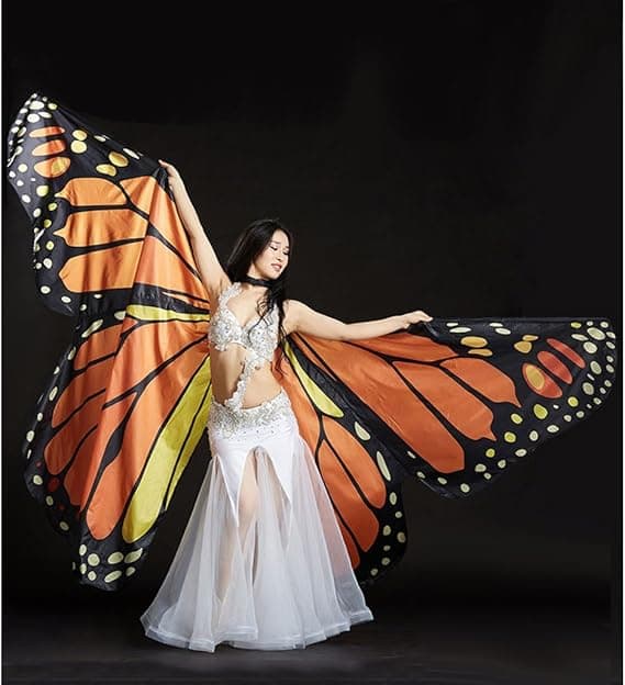 Mavedans Vinger Fest Farverige Sommerfuglevinger Performance Kostumer Orange