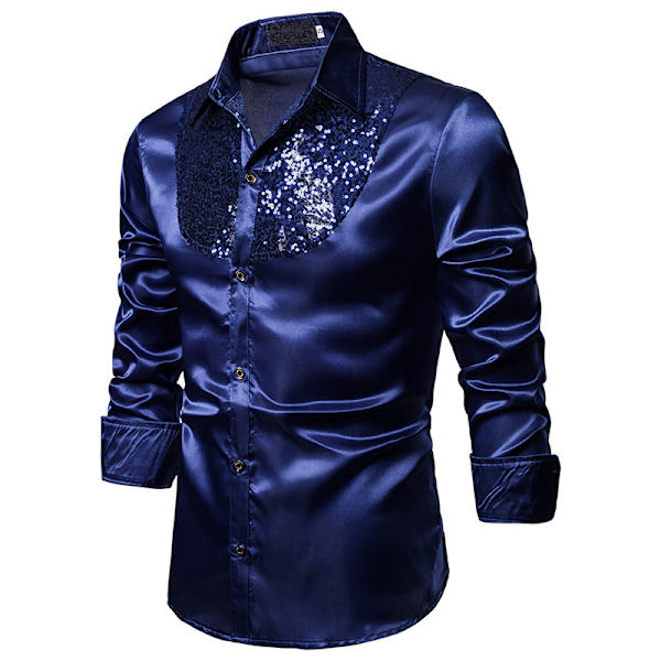 Miesten Kiiltävät Sekvenssit Disco Party Paita Blue L
