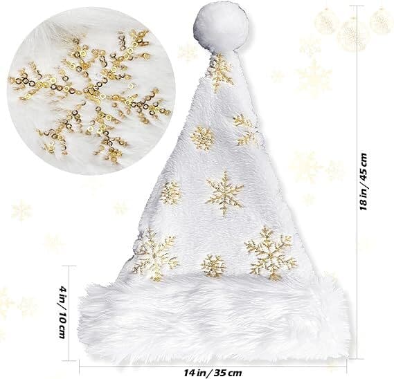 Julehat med Snefnug til Voksne - Sequin Santa Hat White