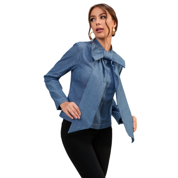 Damjacka i Denim med Rund Krage och Blixtlås Dark Blue M