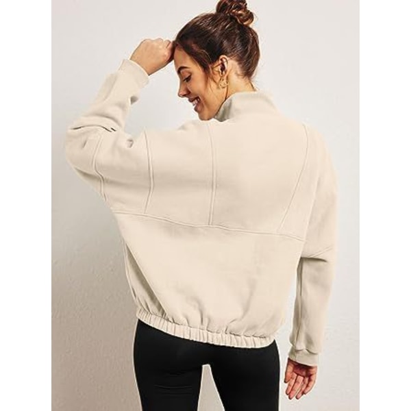 Dame Langærmet Lapel Halv Zip Up Sweatshirt Beige XL