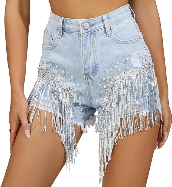 Kvinnors sommar denimshorts med hög midja L