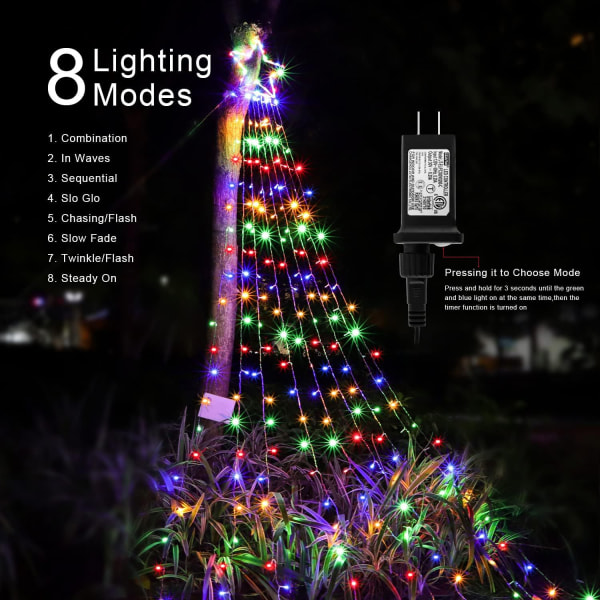 Vannfallsjulelys med 8 moduser for juletrær Colorful Light