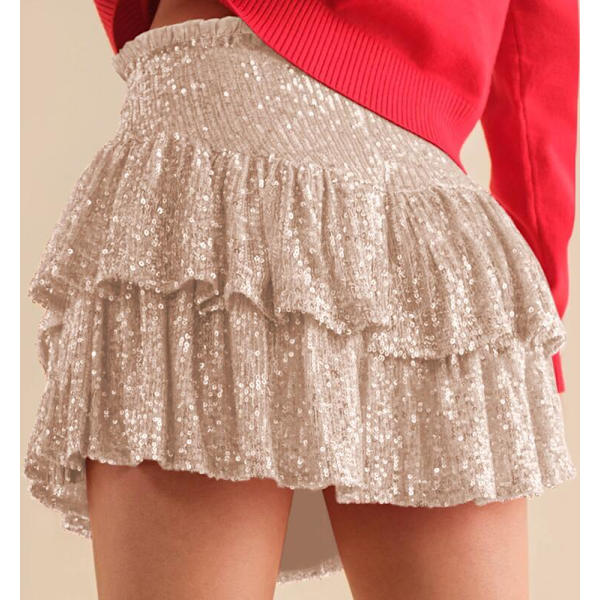 Kvindesexy Sequin Kort Skørt Gold M