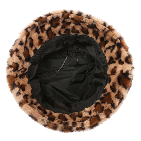 Dams Leopardmönstrad fuskpäls Bucket Hat Khaki