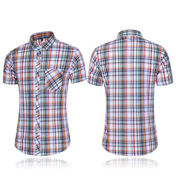 Miesten Ruudullinen Rento Lyhythihainen Napitettava Pukeutumispaita Red Grey XL