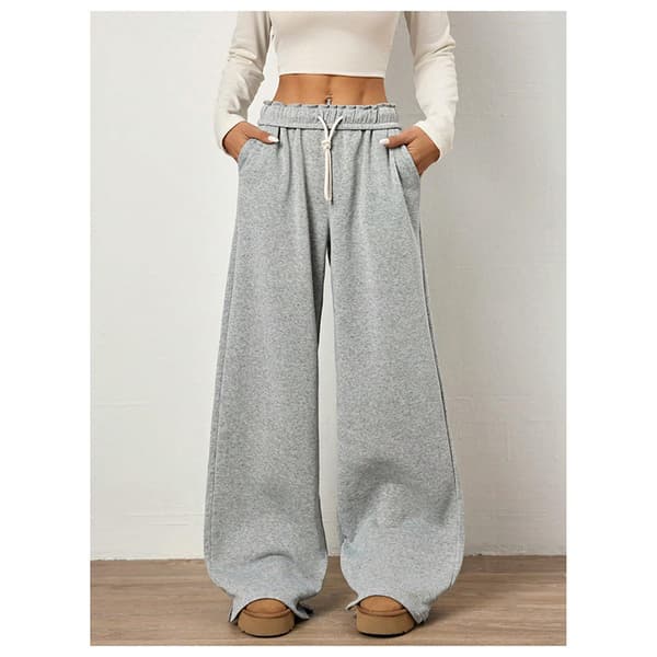 Wide Leg Sweatpants til Kvinder, Høj Talje, Lige Ben, Snøre, Elastik i Taljen Light Grey L