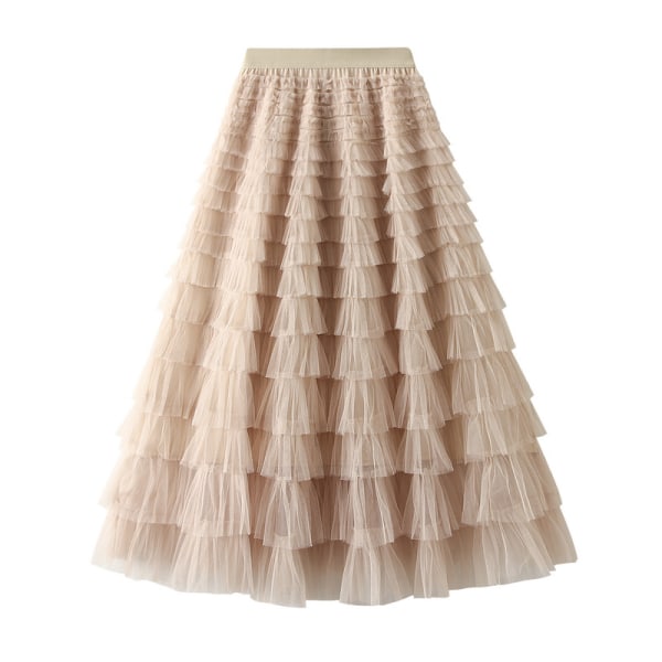 Skjørt for kvinner med elastisk midje og lagdelt netting Beige L