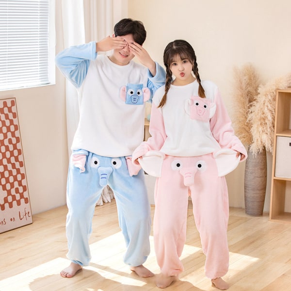 Valentinsdag Par Elefant Pyjamasæt, Sød Tredimensionel Par Unisex Sæt Pink Women L