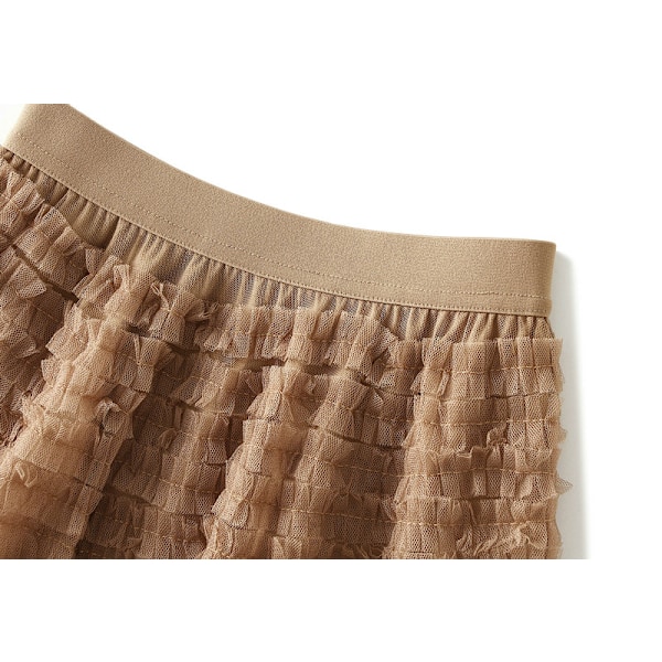 Dame Elastisk Talje Lagdelt Mesh Skørt Brown M