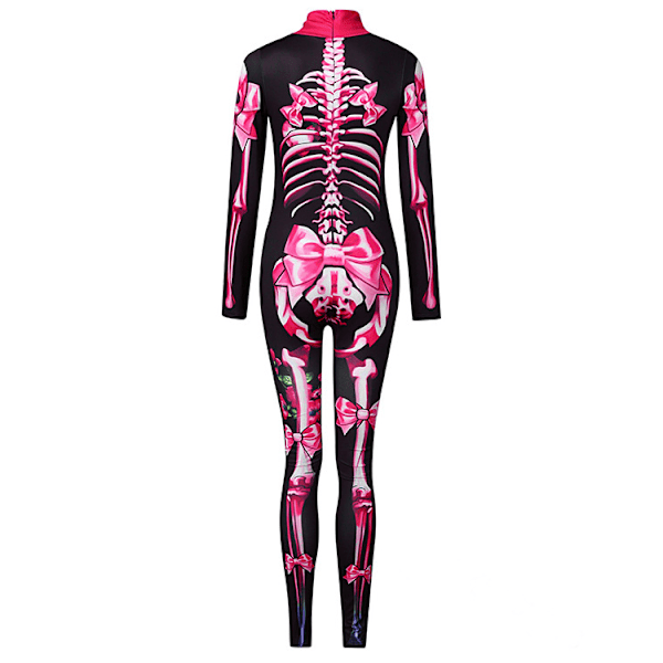 Kvinders Halloween Party Kostume Hodeskalle Print Langærmet Jumpsuit Outfit Adult-Pink XL