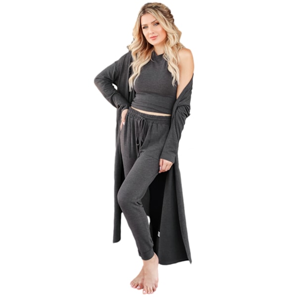 Dam Atletisk 3-Delars Set i Stickad Slim Fit med Enfärgad Design Gray S