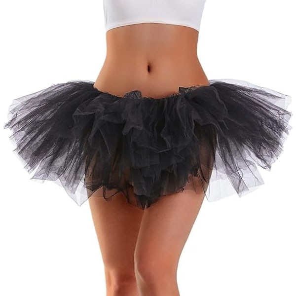 Tutuskjort för Kvinnor och Tonåringar - Klassisk Elastisk 5-Lagrad Tyll Ballettskjort Black