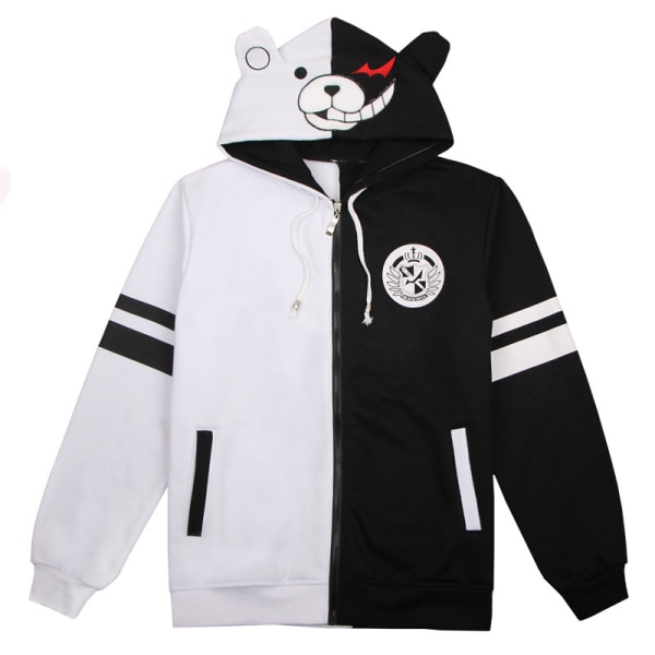 Monokuma Mustavalkoinen Karhuhuppari Anime Cosplay Puku Vetoketjullinen Unisex Takki Yhtenäinen M