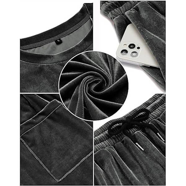 Män Velour Skjorta Pullover Shorts 2-Delad Outfit Spårkostym grey M