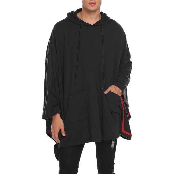 Unisex Casual Poncho Cape med huva med ficka Black L