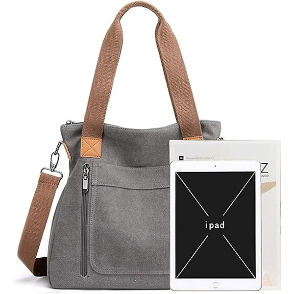 Kvinnors Canvas Tote Portmonnä Work Shoulder Crossbody Bag Gray