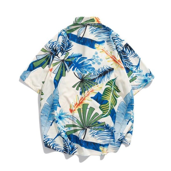 Hawaiiansk skjorta för män, kortärmad, casual blommiga printed blue white XXL