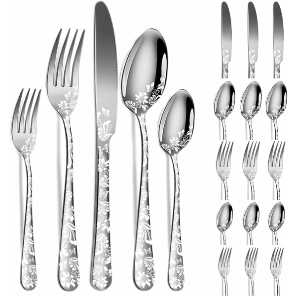 20-osainen ainutlaatuinen kuviollinen ruokailuvälineiden setti Silver