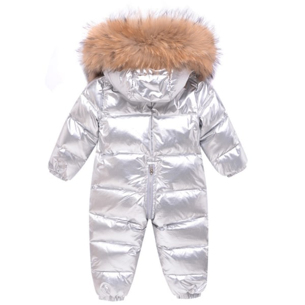 Baby vinter snödräkt kappa Romper Ytterkläder Huva silver 90cm
