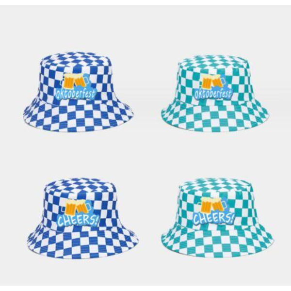 Oktoberfest-festlig Blå och Vit Rutig Fiskehatt 1 Green White