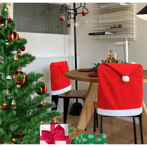 4 stycken röda vävda tyg Tomtehatt Stolsryggöverdrag för jul Red
