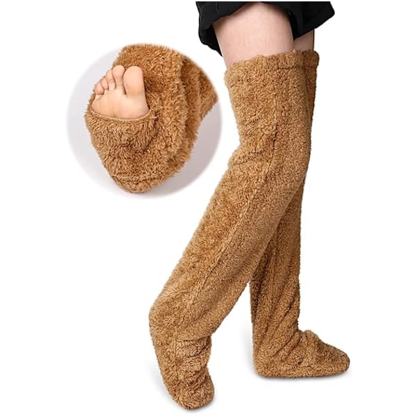 Overknees Fuzzy Sokker - Myke og Pussede Lange Beinskinn Brown