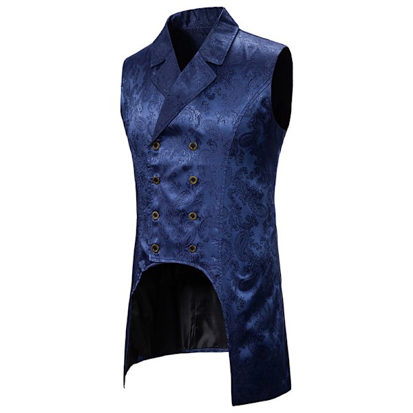 Herrar Gotisk Steampunk Dubbelknäppt Väst Jacquard Brokad Väst Ärmlös Frack Navy Blue M