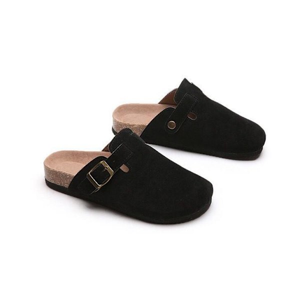 Mules för Kvinnor, Platta Skor, Bekväma Rundtåade Loafers utan Hälkappa black 38