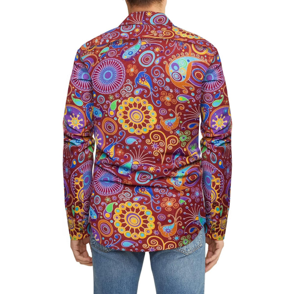 Disco linneskjortor för män 70-tal Casual Paisley-tröjor Blommig vintage långärmad skjorta CS57 3XL
