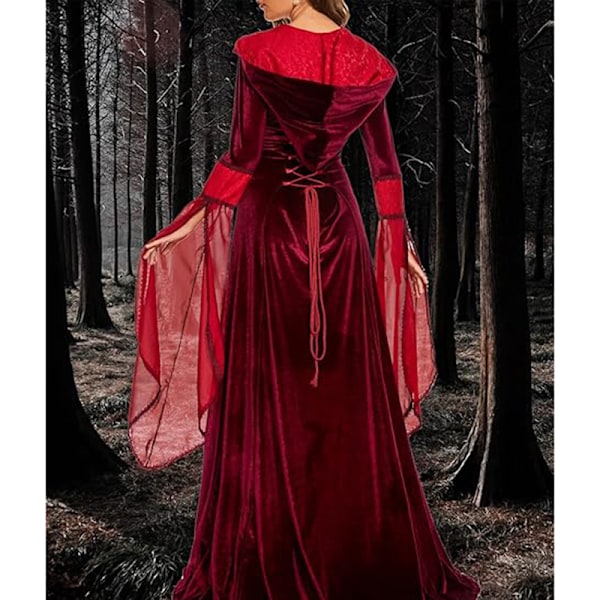 Deluxe Hexe Kjole Kostume til Kvinder, Vintage Broderet Renaissance Gotisk Hættede Vampyr Kjole Red M