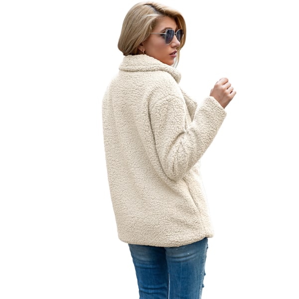 Dame Faux Shearling Shaggy Oversized Shacket Jakke White 2XL