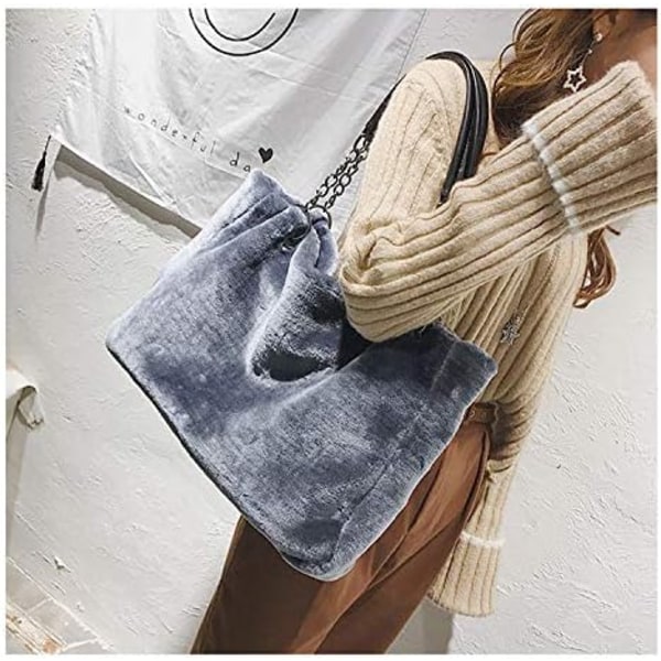 Konstgjord Päls Handväska Tote Bag för Kvinnor 45*18CM