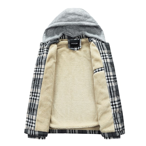 Herre Bomulls Plaid Skjortejakke Fleeceforet Flanellskjorte Sherpa Knappelue Style2 M