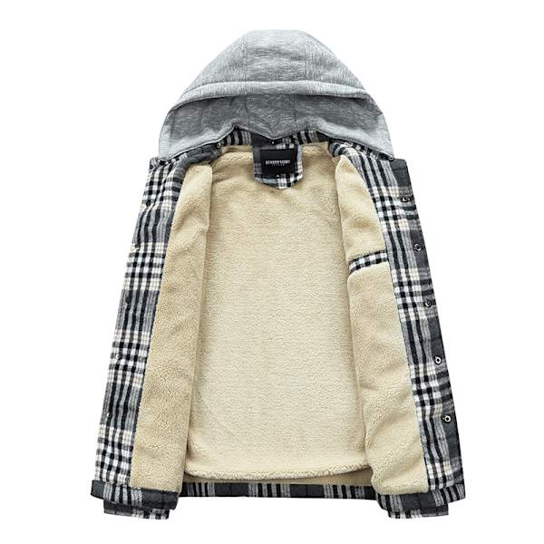 Mænds Bomulds Plaid Skjortejakke Fleeceforet Flannelskjorte Sherpa Knappet Jakke Style2 M
