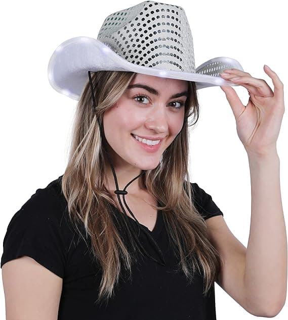 Sequin LED Cowboyhatt med Lys for Kvinner Grey