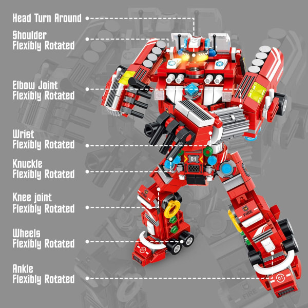 836st Boys Robot Building Block Leksaker Red